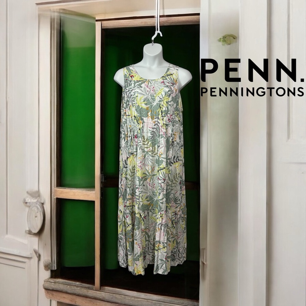 Pennington's Women's Tropical Print Sleeveless Midi Dress — Green
